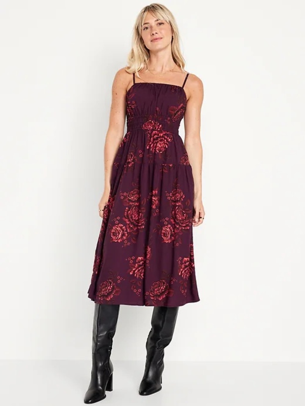 Old Navy Plum waist defined NwT women’s Midi Dress with Floral Print